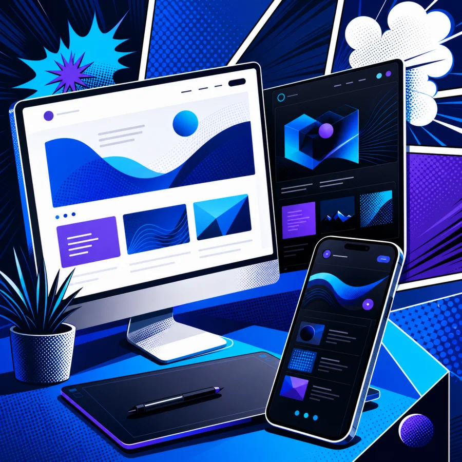 Responsive custom website designs displayed across desktop and mobile screens.