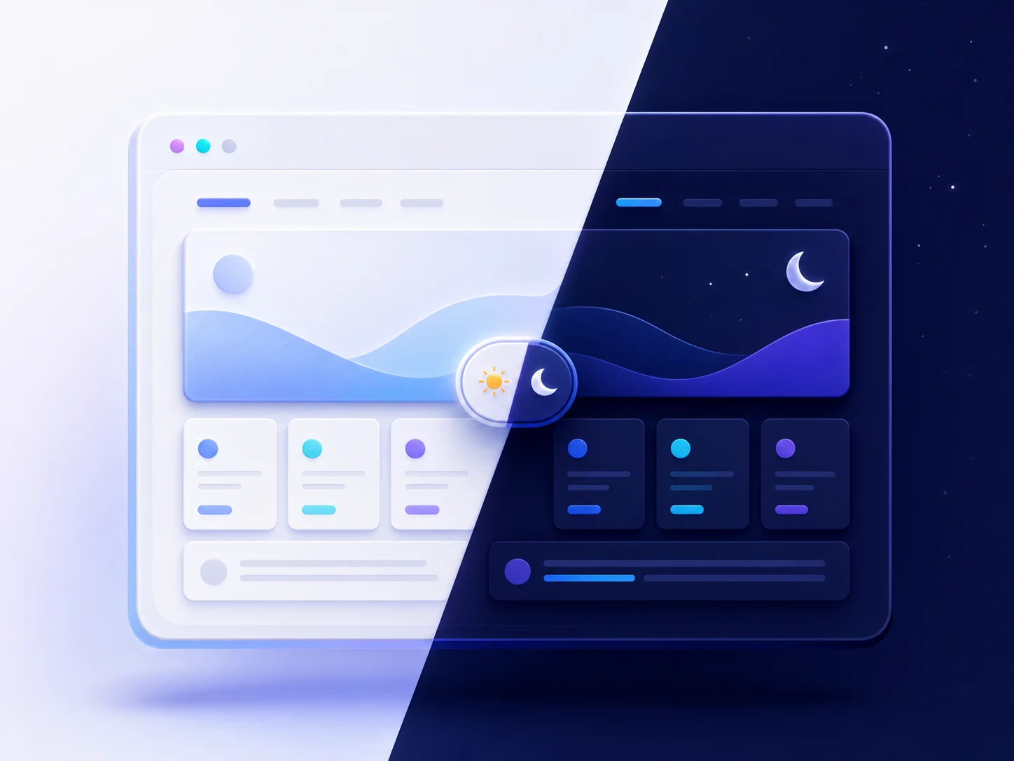 A website interface transitioning between light and dark mode.