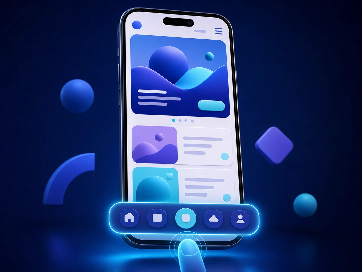 A dedicated mobile website interface with thumb-friendly bottom dock navigation.
