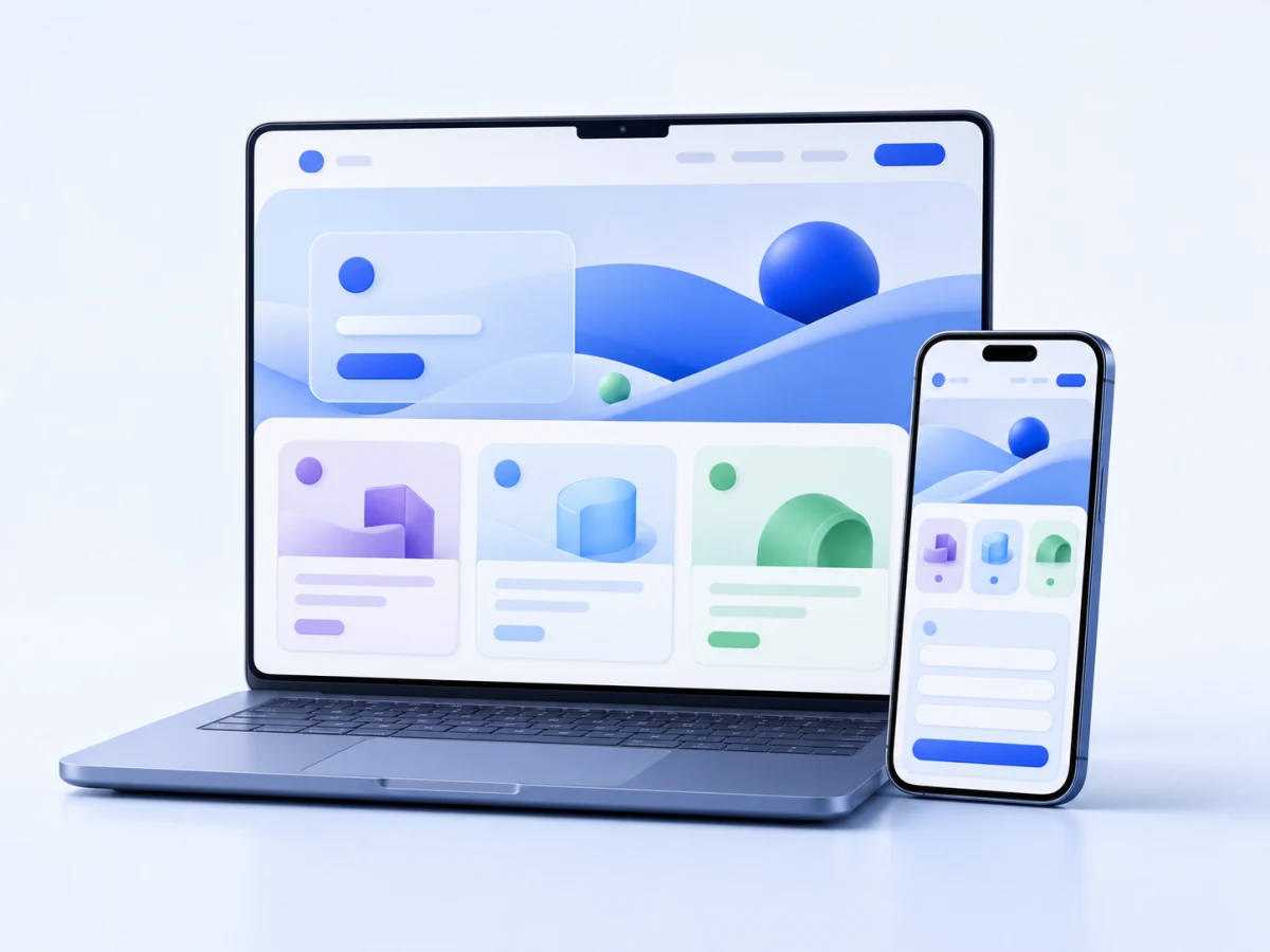 A focused small-business website displayed responsively on a laptop and phone.